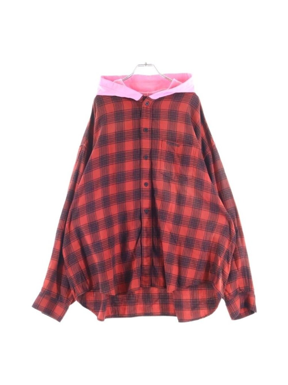 Balenciaga 23 SS Hooded Check Shirt Long Sleeve Black Red Tnm 25 Hoodie